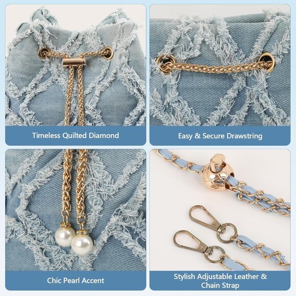 Compact Y2K Women’s Denim Bucket Bag - Chic & Lightweight Perfect for Outings - Picture 4 of 7